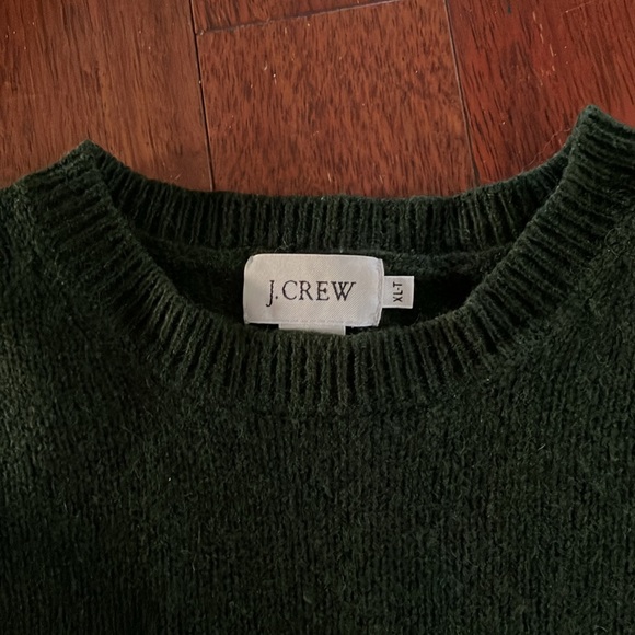 J Crew wool pullover sweater crew neck green tan lightweight grandpa Y2K XL - Picture 4 of 6